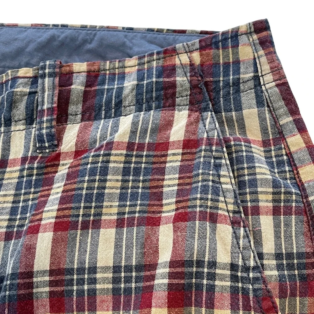 J. Crew Mens Shorts‎ 36 Plaid Madras Linen Cotton Blend Red Blue Tan Casual Prep